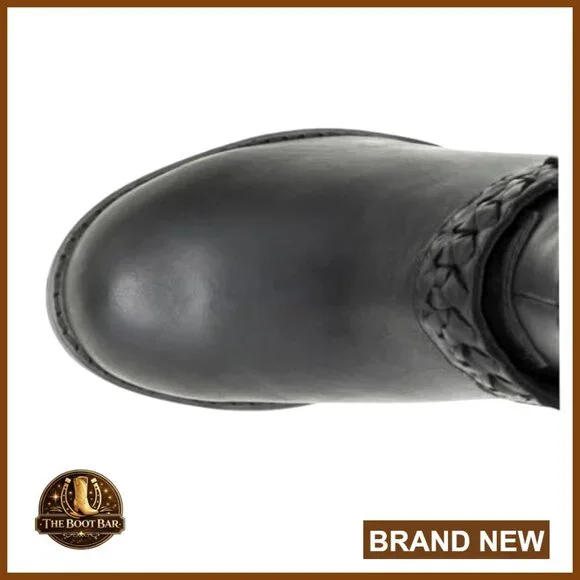 Full Grain Leather Motorcycle Boots, 7 Shaft, 3 Block Heel, Pull-On